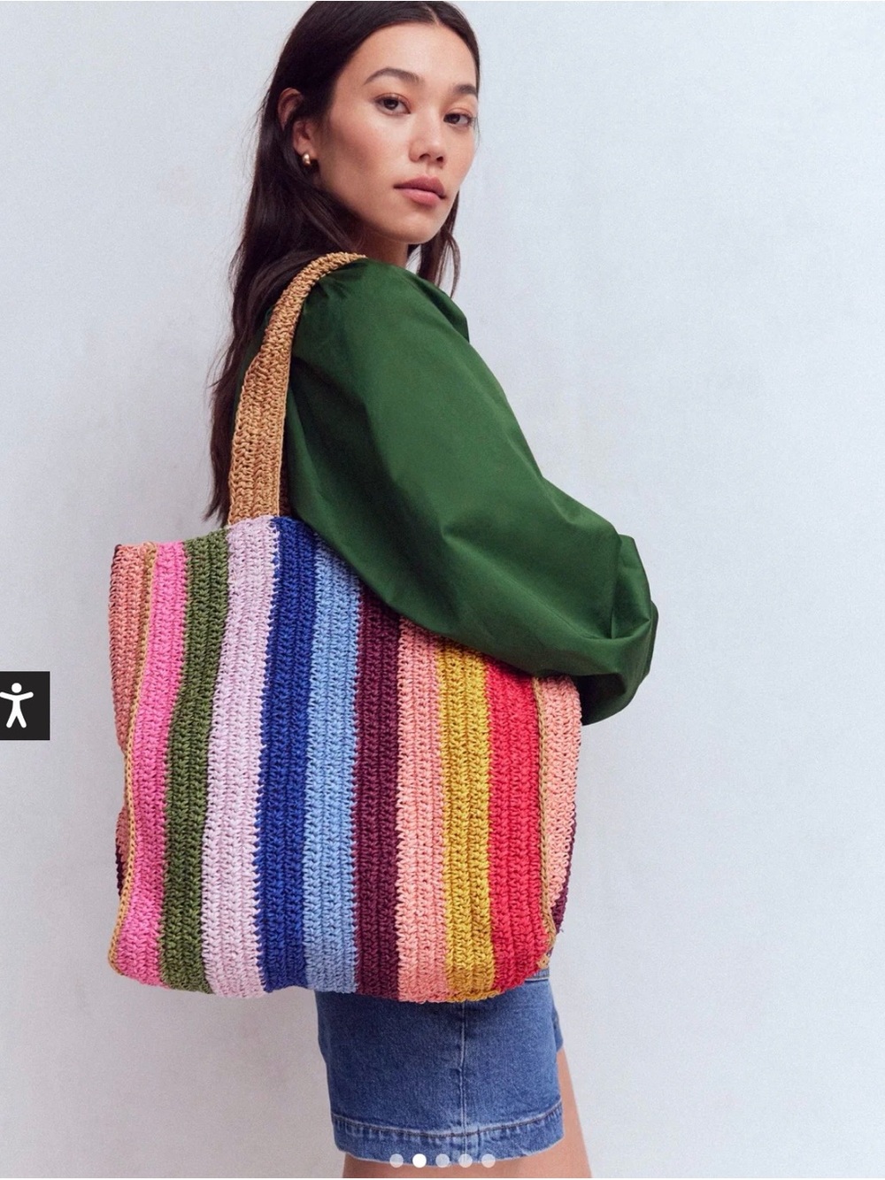 Boden Multicolor Crochet Stripe Tote - Blue, Pink, Red, Gold, Purple, Green